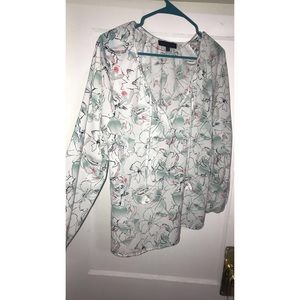 Long-sleeve printed peasant blouse.